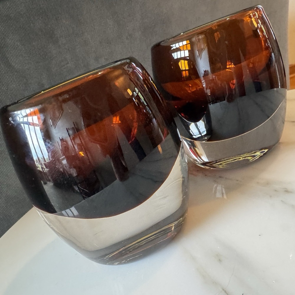 Crate Barrel Diva Pair Of Amber Glass Votive Candle Holders